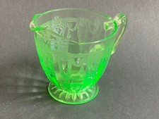 Vintage Green Uranium Depression Glass Creamer and Sugar Bowl Set, Cameo Ballerina Pattern, Anchor Hocking — listing 3