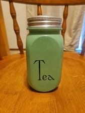 Jadeite Green Uranium Glass "TEA" Kitchen Canister, Ribbed Beehive Form, 4.5" Tall — listing 6