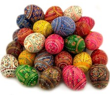 Set of 3 Hand-Painted Wooden Easter Eggs, Folk Art Floral Motif