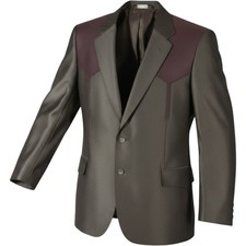 Vintage Western Style Sport Coat with Leather Yoke, Brown Twill Blazer — listing 3