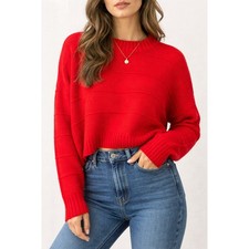 Elodie Light Blue Chunky Ribbed Knit Crewneck Sweater, Size S — listing 2