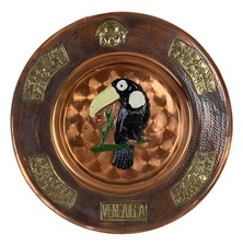 Vintage Venezuela Copper & Brass Souvenir Wall Plate with Maracas Motif