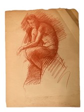 Vintage Framed Charcoal / Lithograph Print of a Dramatic Figural Scene — listing 5