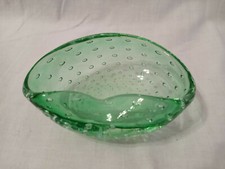Hand-Blown Green Art Glass Footed Bowl with Optic Ribbing — listing 5