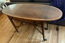 Antique Walnut Drop-Leaf Table with Turned Legs and Storage Compartment — listing 2