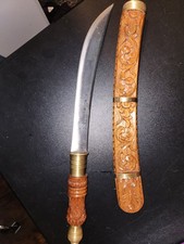 Southeast Asian Dha Sword with Hand-Carved Wooden Scabbard and Handle — listing 6