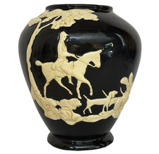 Weller Chase Triple Vase, Cobalt Blue with Cameo Equestrian Hunt Scene — listing 6