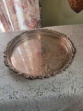 Vintage Silverplate Round Serving Tray with Beaded Rim and Engraved Scrollwork Center — listing 4