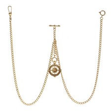 Antique Gold-Filled Watch Chain Fob with Compass Pendant and T-Bar, listing 6