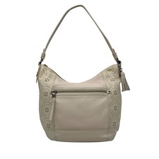 Cream Perforated Floral Leather Hobo Shoulder Bag with Tassel — listing 2