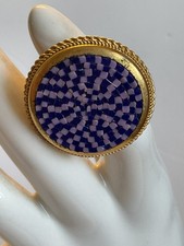Antique Italian Micromosaic Floral Ring, Navette/Marquise Shape, Multicolored Glass Tesserae, Adjustable Band — listing 4