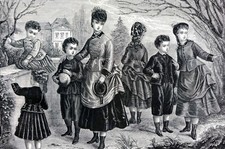 Antique Victorian Wood Engraving Print "Children's Fashions for February" 8x10 Framed — listing 3