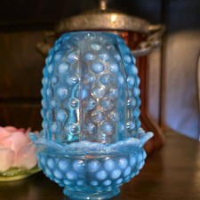 Green Hobnail Glass Two-Piece Fairy Lamp (Domed Shade + Ruffled Base) — listing 5