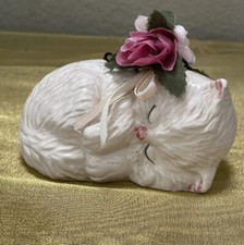 Miniature Resin Sleeping Orange Tabby Kitten Figurine in Green Stocking — listing 6