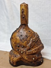 Vintage Italian Hand-Tooled Leather-Wrapped Glass Decanter with Fleur-de-Lis Studded Appliqué — listing 6
