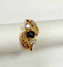 Vintage 20K Gold Three-Stone Cabochon Sapphire and Diamond Ring — listing 3