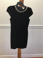 One Clothing Los Angeles Black Velvet Rhinestone-Neckline Dress, Size L — listing 3