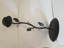 Vintage Wrought Iron & Wood Beaded Candleholder with Figural Leaf Stem — listing 2