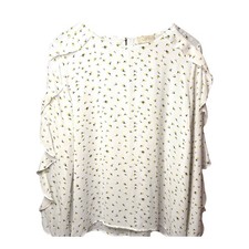 LOFT Navy Floral Paisley Print Flutter Sleeve V-Neck Blouse, Size XL — listing 4