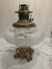 Antique Clear Glass Kerosene Oil Lamp with Pressed Pattern Base and Chimney