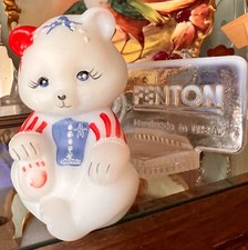 Fenton Milk Glass Patriotic USA Bear Figurine Hand-Painted — listing 2