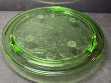 Green Uranium Depression Glass Plate, 5.5 inch, Ribbed Panel with Starburst Center — listing 3