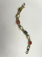 Vintage Multi-Stone Oval Panel Link Bracelet with Box Clasp and Spring Hinge — listing 2