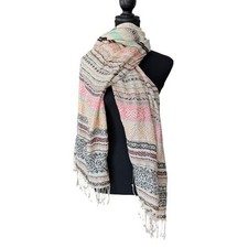 Woven Viscose Striped Fringe Scarf with Textured Nubby Threads — listing 3