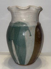 Studio Art Pottery Vase, Two-Tone Brown & Black Glaze with Drip Detail and Sculptural Handles — listing 6