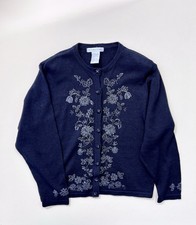 Vintage Victoria Jones Black Ramie/Cotton Beaded Floral Sweater with Crochet Trim — listing 4