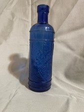 Vintage Cobalt Blue Glass Wine Bottle with Embossed Grapevine Pattern — listing 6
