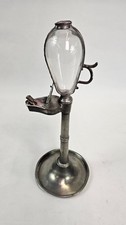 Vintage Pewter Tavern-Style Table Lamp with Hand-Painted Blue Ruffled Glass Shade — listing 2