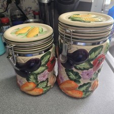 Gourmet Home Accents Ceramic Hinged Canister Set (Pair) with Embossed Fruit Basketweave Design — listing 6