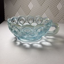 Vintage Pressed Glass Cut-Style Bowl with Fan and Diamond Pattern, Scalloped Rim — listing 5