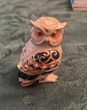 Enameled Metal Owl Figural Hinged Trinket Box with Rhinestone Accents — listing 3