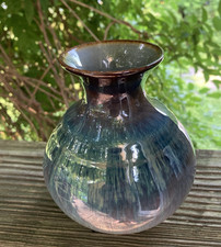 Studio Art Pottery Vase with Blue Drip Glaze and Ruffled Rim — listing 5
