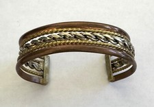 Tri-Color Gold-Tone Cuff Bracelet with Scroll Ends