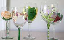Hand-Painted Swirl-Design Stemmed Wine Glasses (Thrift Store Lot) — listing 2