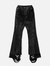 Rick Owens Bootcut Flared Jeans with Painted/Waxed Distressed Finish and Side Zip Gussets — listing 5