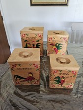 Country Rooster Wooden Kitchen Canister Set (3 pieces) with Checkerboard Border — listing 6