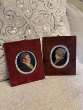 Antique Hand-Painted Porcelain Portrait Miniature of Two Women in Landscape, Oval Ebonized Frame — listing 2
