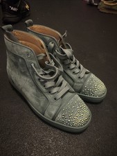 Christian Louboutin Louis Flat High-Top Sneakers, Western Cowboy Motif, Tan Suede & White Leather with Green Trim EU 44 / US 11 — listing 6