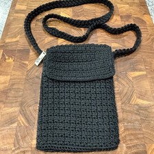 Vintage Black Woven Cotton Crochet Crossbody Purse — listing 6