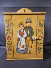 Vintage Folk Art Hand-Painted Rosemaling Hutch / Step-Back Cupboard with Heart and Bird Motifs