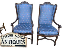 French Louis XV Style Bergère Armchair with Carved Walnut Frame and Damask Upholstery — listing 6
