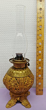 Victorian Brass Banquet Oil Lamp with Pink Opaline Glass Font and Ruffled Cranberry Satin Shade — listing 6