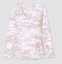 Scoop Long Sleeve Double Layer Maternity Shirt, Grey and White, Side Ruching, Size L (12-14), listing 4