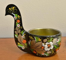 Russian Khokhloma Hand-Painted Wooden Swan-Form Kovsh Bowl / Ladle Dish — listing 3