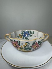 Italian Handmade Ceramic Bowl with Twisted Rope Handles and Colorful Textured Glaze — listing 4