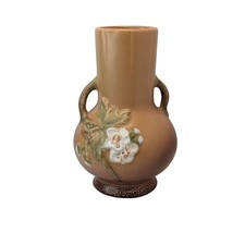 Roseville Pottery White Rose Two-Handled Vase, Pink & Green, Shape 980-6" — listing 2